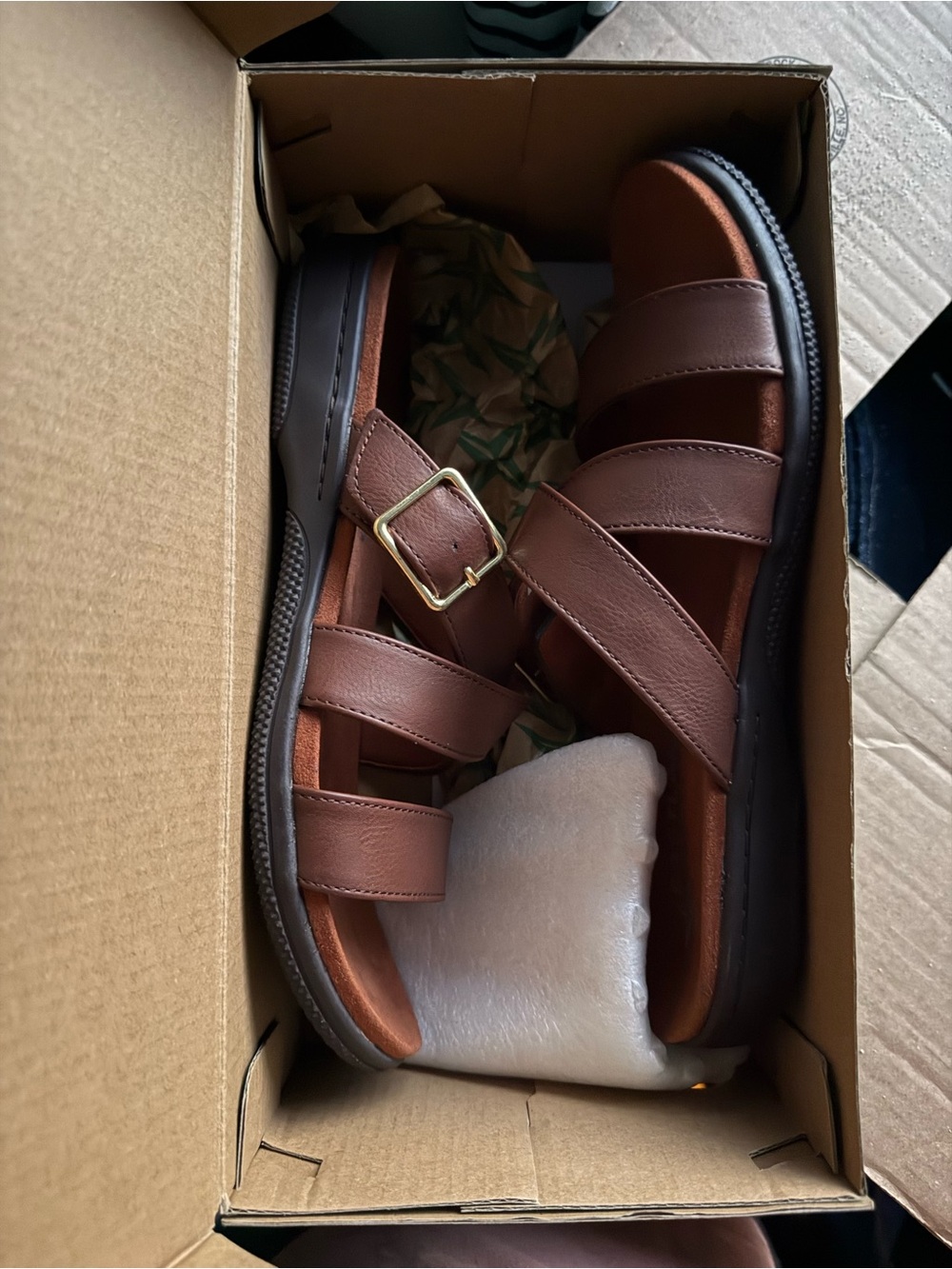Eastland Men's Brown Leather-Strap Buckle Sandals